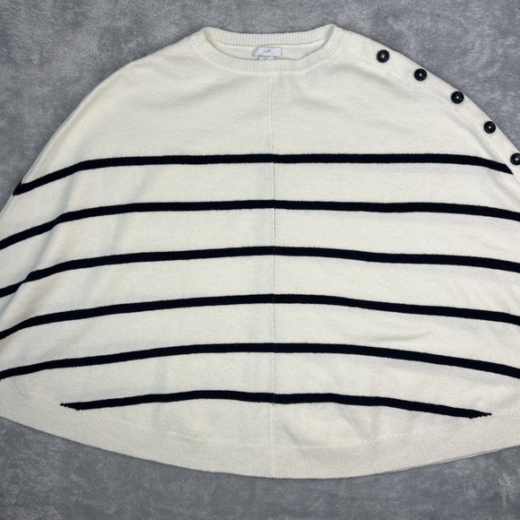 J. Jill Sweaters - J Jill Knit Cape Sweater Poncho 1 Sz Ivory‎ Navy Stripe Soft Cozy Beachy Classic